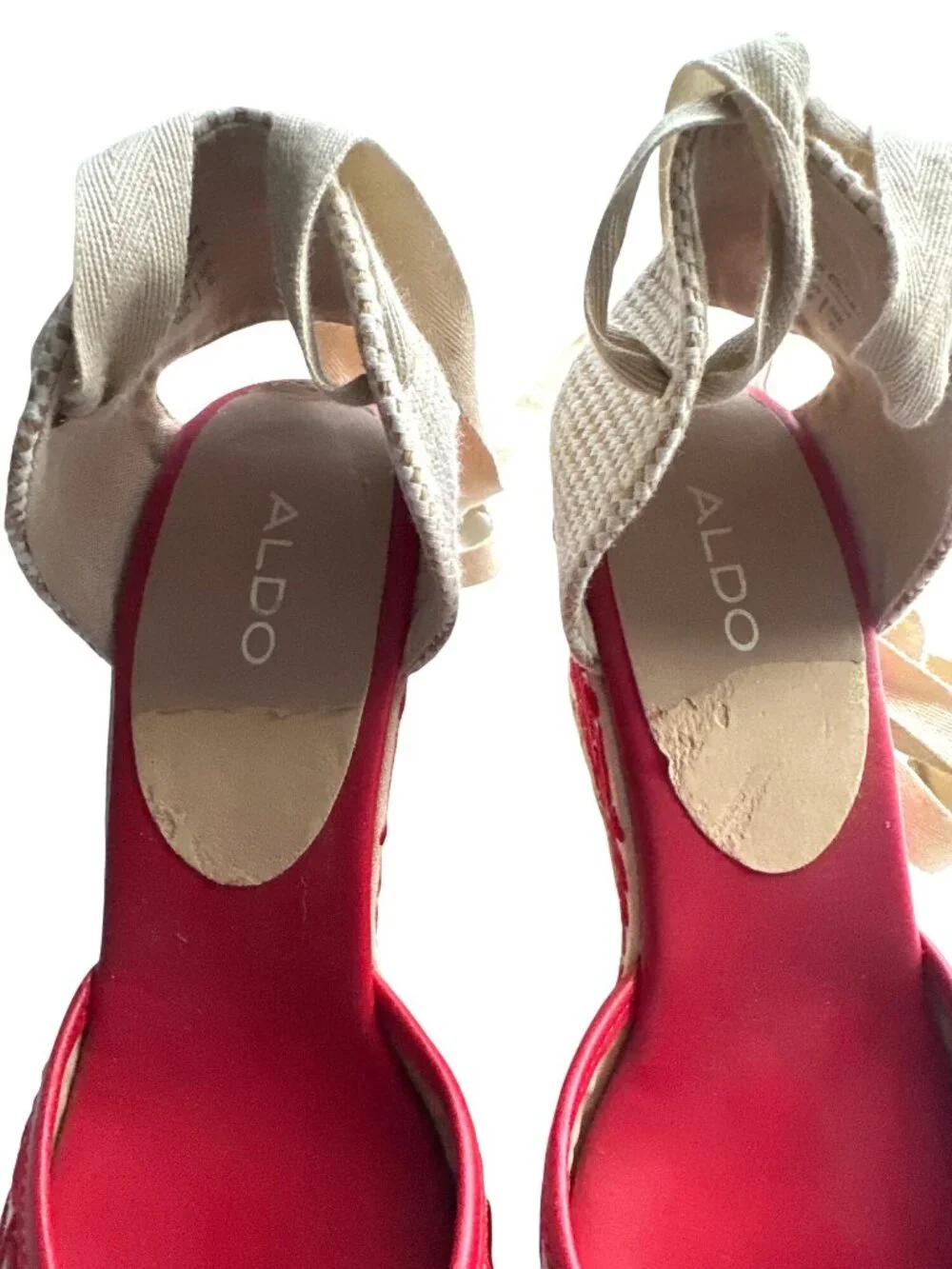 Aldo Red Espadrilles Wedge Ankle Wrap Sandals Muschino Size 8.5